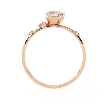 Petite Brilliance – Round Lab Diamond Solitaire Ring with Accent Stones in 14K Gold