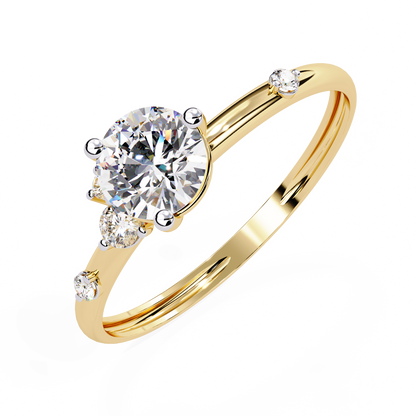 Petite Brilliance – Round Lab Diamond Solitaire Ring with Accent Stones in 14K Gold