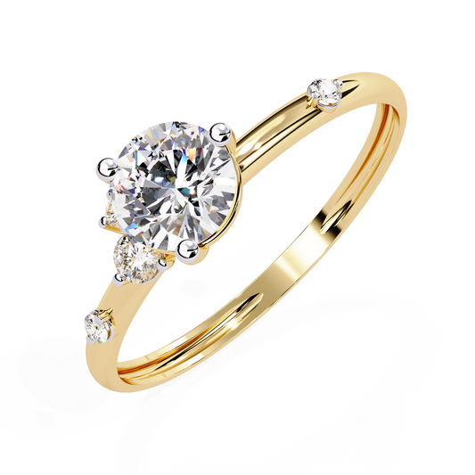 Petite Brilliance – Round Lab Diamond Solitaire Ring with Accent Stones in 14K Gold