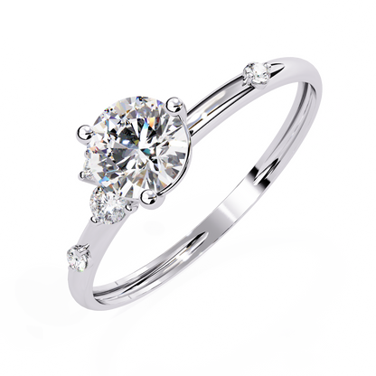 Petite Brilliance – Round Lab Diamond Solitaire Ring with Accent Stones in 14K Gold