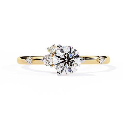 Petite Brilliance – Round Lab Diamond Solitaire Ring with Accent Stones in 14K Gold