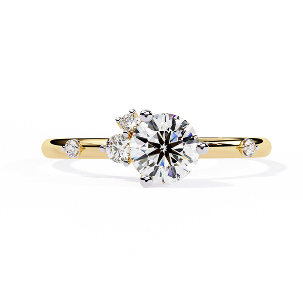 Petite Brilliance – Round Diamond Solitaire Ring with Accent Stones in 14K Gold