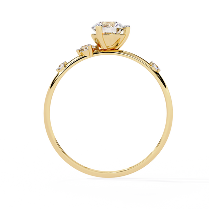 Petite Brilliance – Round Lab Diamond Solitaire Ring with Accent Stones in 14K Gold