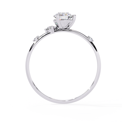 Petite Brilliance – Round Lab Diamond Solitaire Ring with Accent Stones in 14K Gold