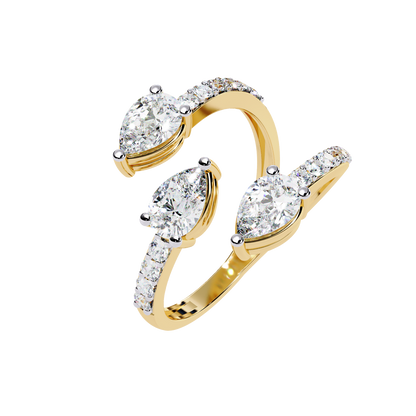 Cascade Pear – Triple Pear Lab Diamond Open Ring with Pavé Sides in 14K Gold