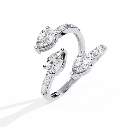 Cascade Pear – Triple Pear Lab Diamond Open Ring with Pavé Sides in 14K Gold
