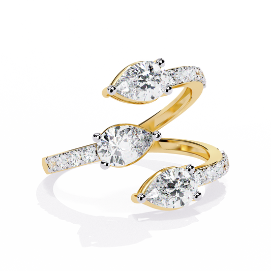 Cascade Pear – Triple Pear Lab Diamond Open Ring with Pavé Sides in 14K Gold