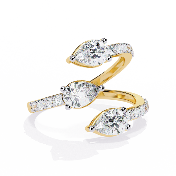 Cascade Pear – Triple Pear Diamond Open Ring with Pavé Sides in 14K Gold