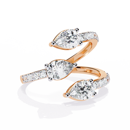 Cascade Pear – Triple Pear Lab Diamond Open Ring with Pavé Sides in 14K Gold