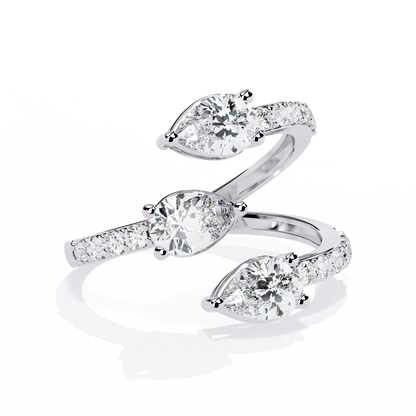 Cascade Pear – Triple Pear Lab Diamond Open Ring with Pavé Sides in 14K Gold