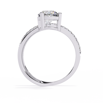 Luna Crown – Solitaire Diamond Ring with Pavé Halo Shank in 14K Gold