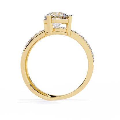 Luna Crown – Solitaire Diamond Ring with Pavé Halo Shank in 14K Gold