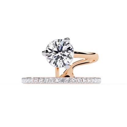 Luna Crown – Solitaire Diamond Ring with Pavé Halo Shank in 14K Gold