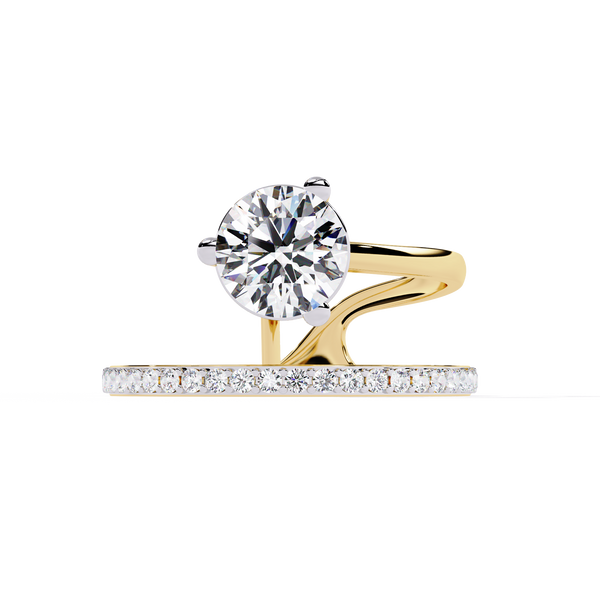 Luna Crown – Solitaire Diamond Ring with Pavé Halo Shank in 14K Gold