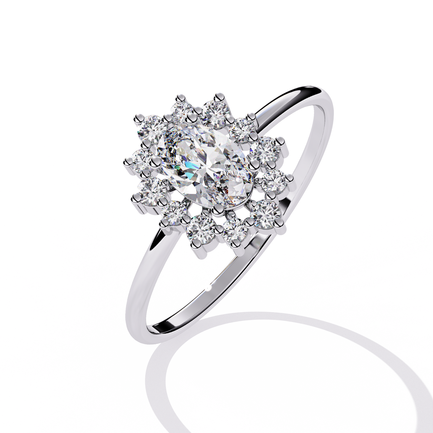 Oval Bloom – Lab Diamond Halo Ring with Petal Motif in 14K Gold