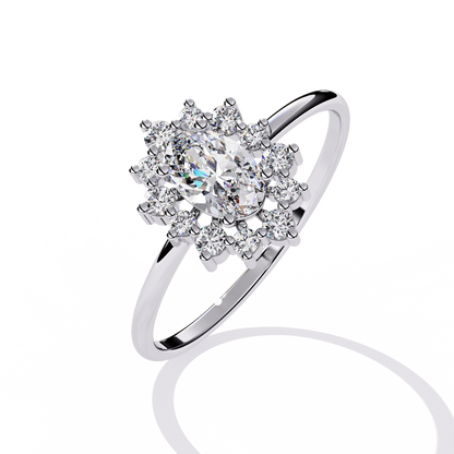 Oval Bloom – Lab Diamond Halo Ring with Petal Motif in 14K Gold