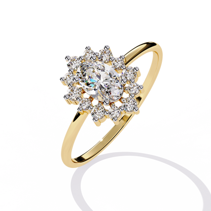 Oval Bloom – Lab Diamond Halo Ring with Petal Motif in 14K Gold