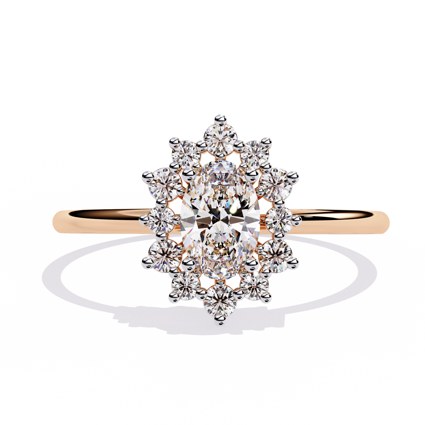 Oval Bloom – Lab Diamond Halo Ring with Petal Motif in 14K Gold