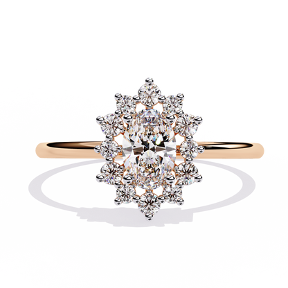 Oval Bloom – Lab Diamond Halo Ring with Petal Motif in 14K Gold