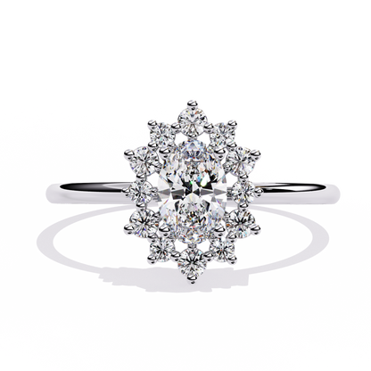 Oval Bloom – Lab Diamond Halo Ring with Petal Motif in 14K Gold