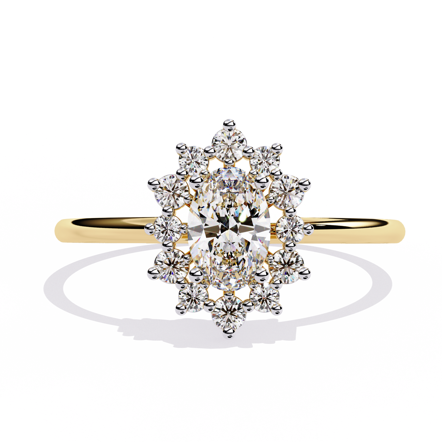 Oval Bloom – Lab Diamond Halo Ring with Petal Motif in 14K Gold