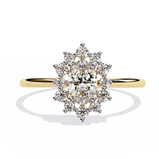 Oval Bloom – Lab Diamond Halo Ring with Petal Motif in 14K Gold