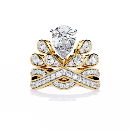 Celestial Crown – Pear Diamond Ring with Regal Scrollwork in 14K Gold
