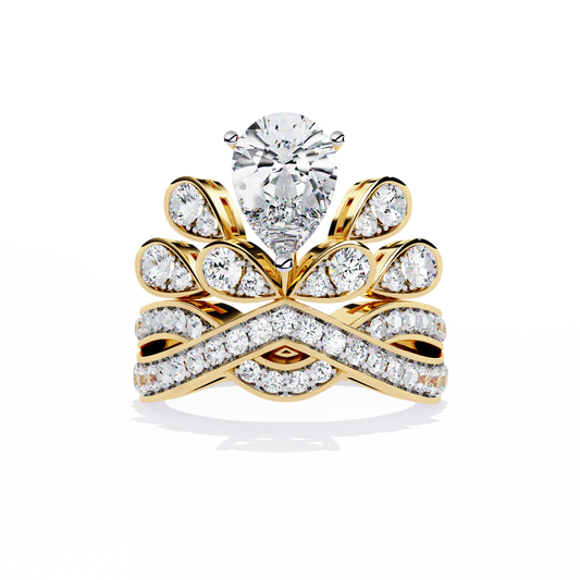 Celestial Crown – Pear Diamond Ring with Regal Scrollwork in 14K Gold