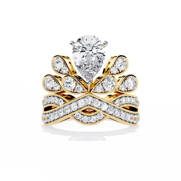 Celestial Crown – Pear Diamond Ring with Regal Scrollwork in 14K Gold