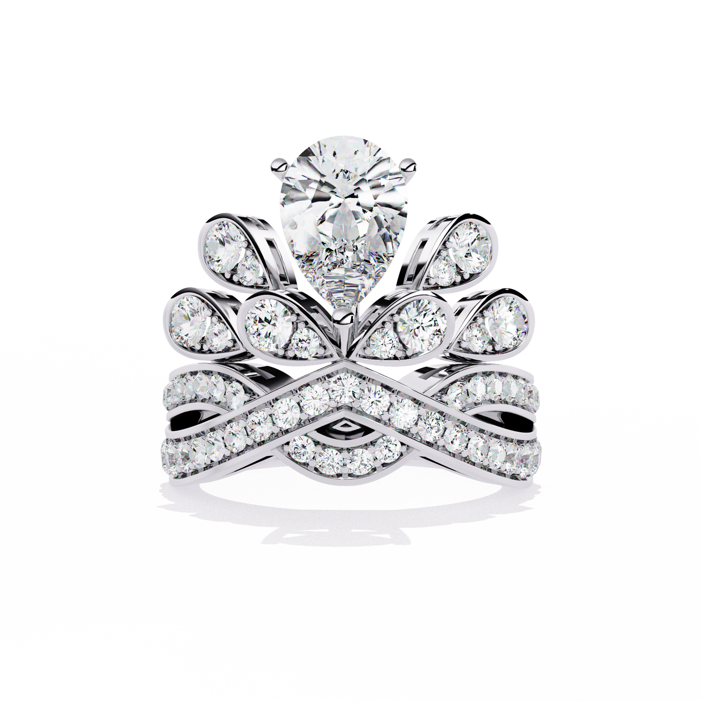 Celestial Crown – Pear Diamond Ring with Regal Scrollwork in 14K Gold