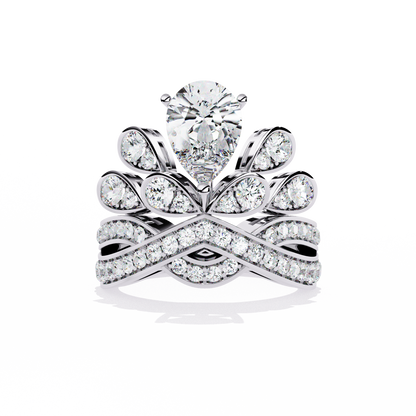 Celestial Crown – Pear Diamond Ring with Regal Scrollwork in 14K Gold