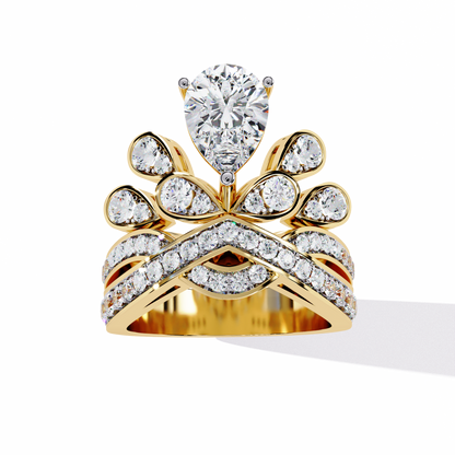 Celestial Crown – Pear Diamond Ring with Regal Scrollwork in 14K Gold