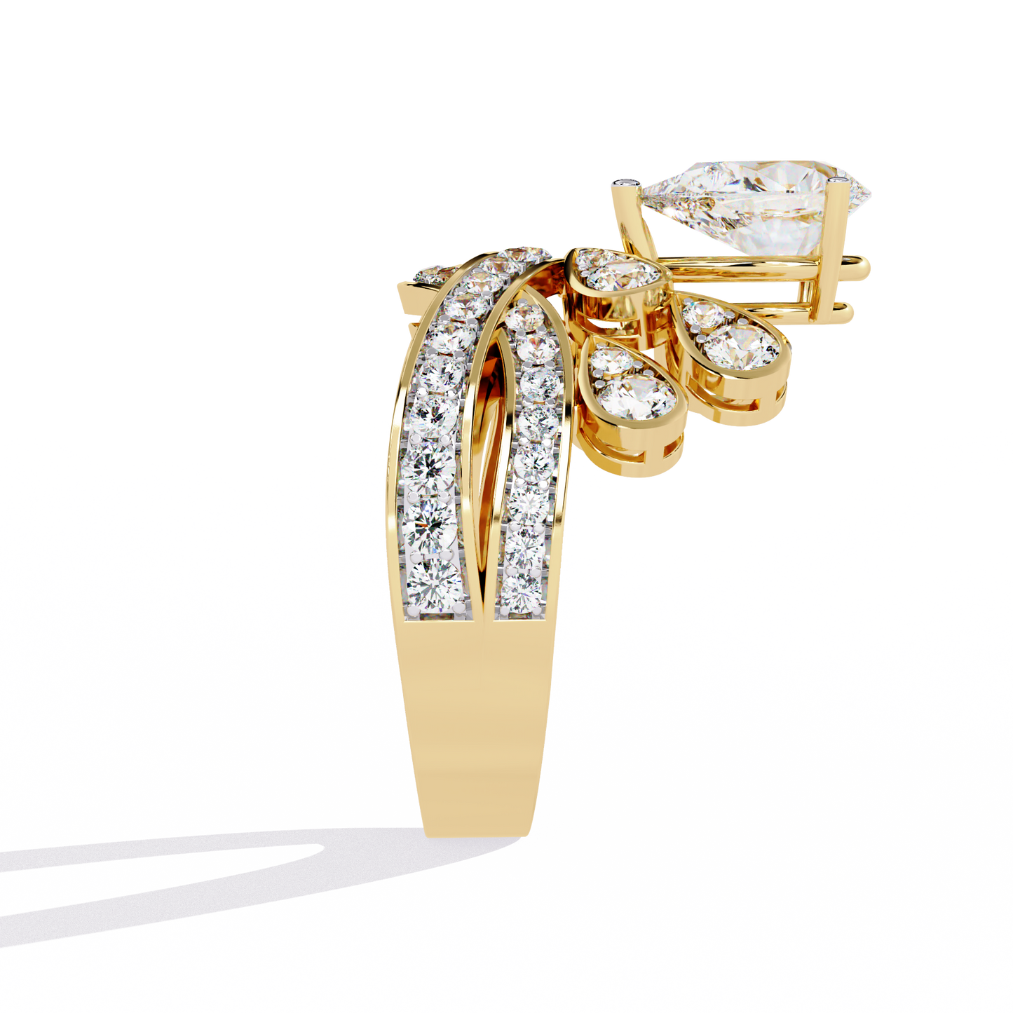 Celestial Crown – Pear Diamond Ring with Regal Scrollwork in 14K Gold