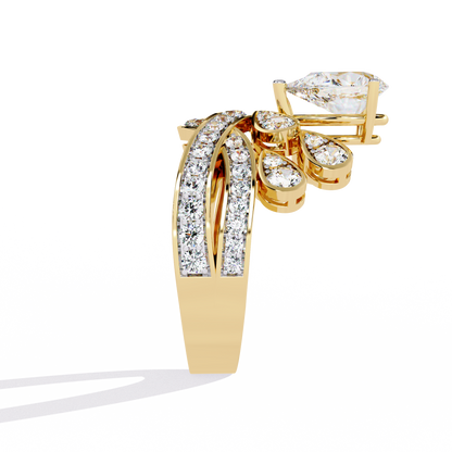 Celestial Crown – Pear Diamond Ring with Regal Scrollwork in 14K Gold