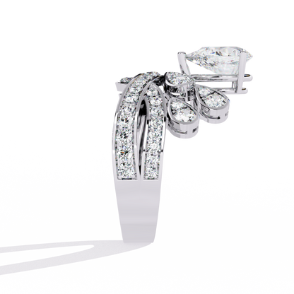 Celestial Crown – Pear Diamond Ring with Regal Scrollwork in 14K Gold