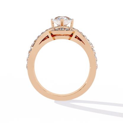 Celestial Crown – Pear Diamond Ring with Regal Scrollwork in 14K Gold