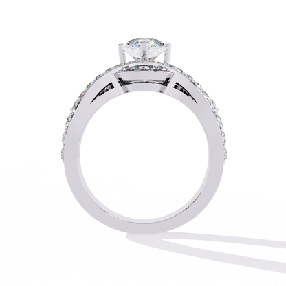 Celestial Crown – Pear Diamond Ring with Regal Scrollwork in 14K Gold