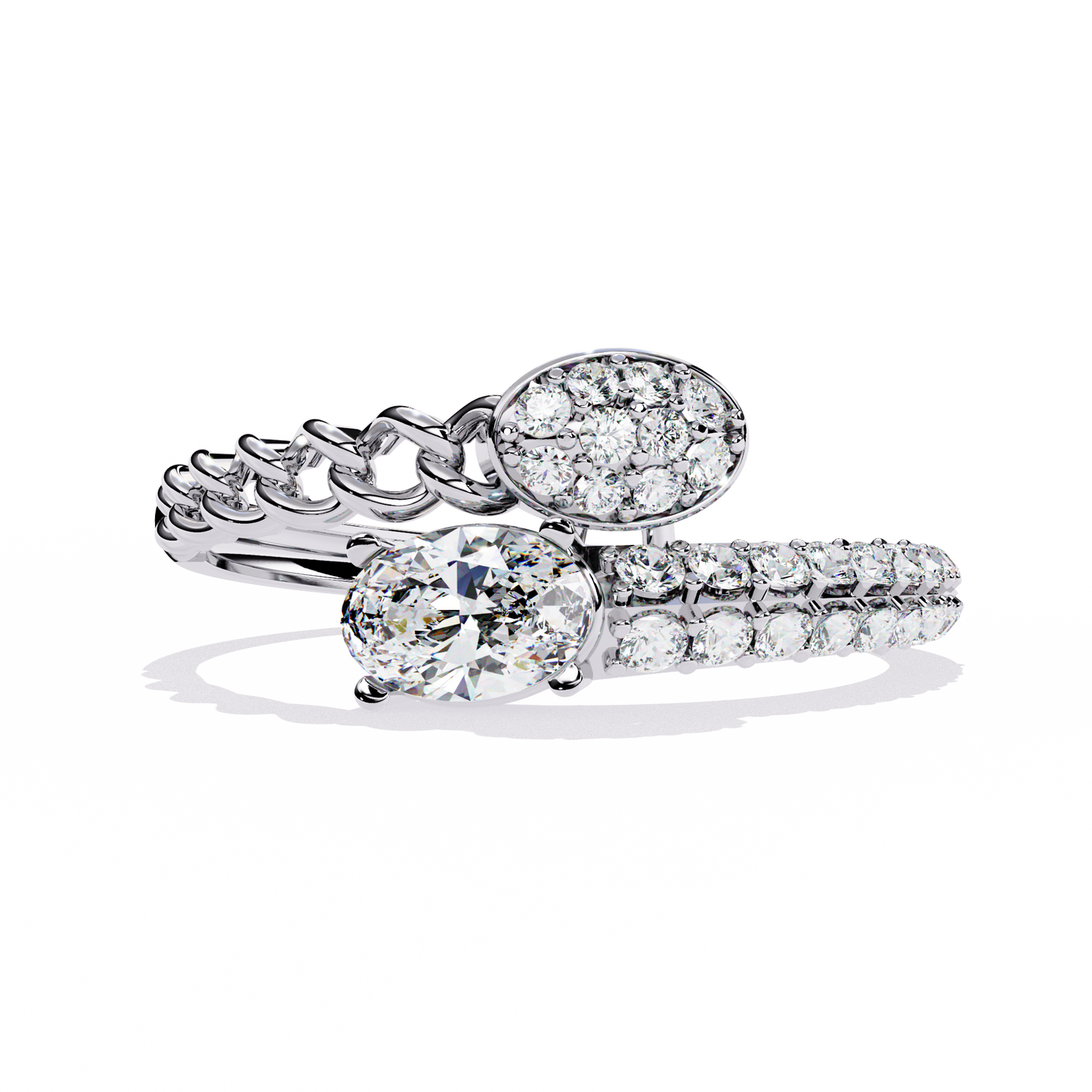 Braided Muse – Oval Solitaire & Diamond Pavé Ring in 14K Gold