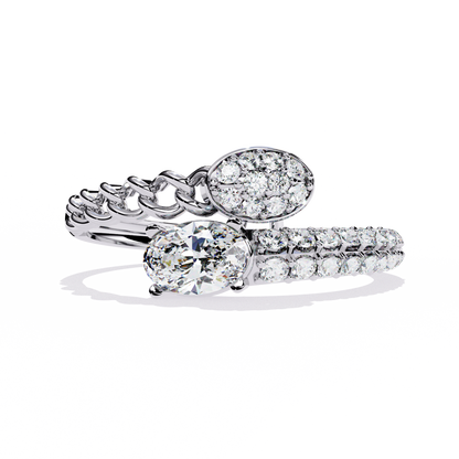 Braided Muse – Oval Solitaire & Diamond Pavé Ring in 14K Gold