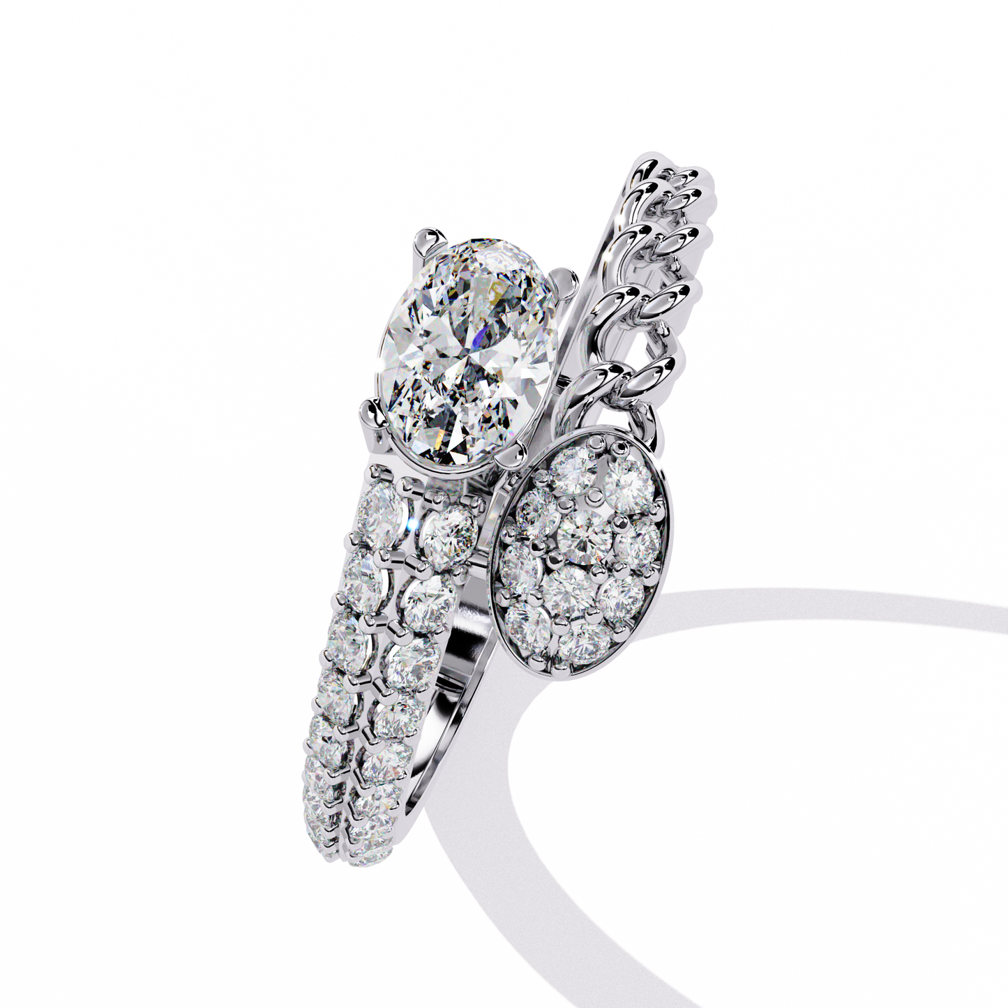 Braided Muse – Oval Solitaire & Diamond Pavé Ring in 14K Gold