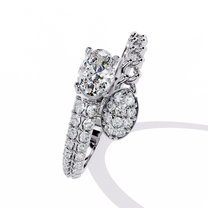 Braided Muse – Oval Solitaire & Diamond Pavé Ring in 14K Gold