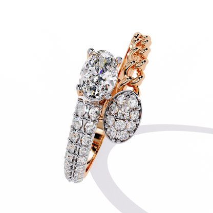 Braided Muse – Oval Solitaire & Diamond Pavé Ring in 14K Gold