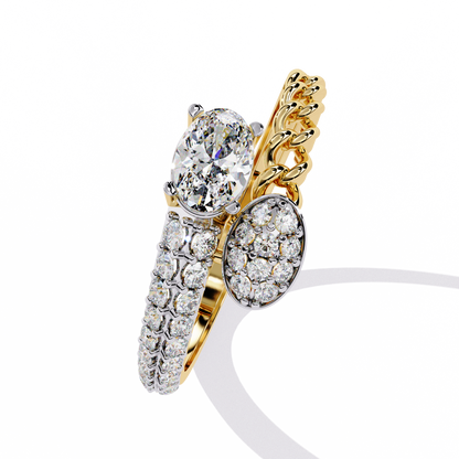 Braided Muse – Oval Solitaire & Diamond Pavé Ring in 14K Gold