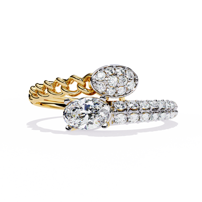 Braided Muse – Oval Solitaire & Diamond Pavé Ring in 14K Gold