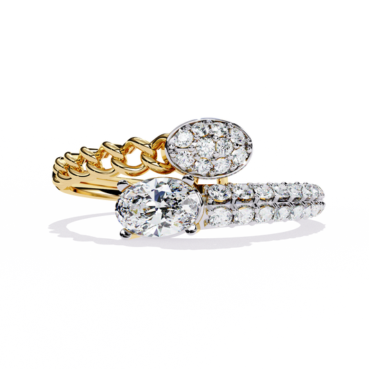 Braided Muse – Oval Solitaire & Diamond Pavé Ring in 14K Gold