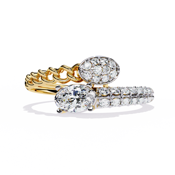 Braided Muse – Oval Solitaire & Diamond Pavé Ring in 14K Gold