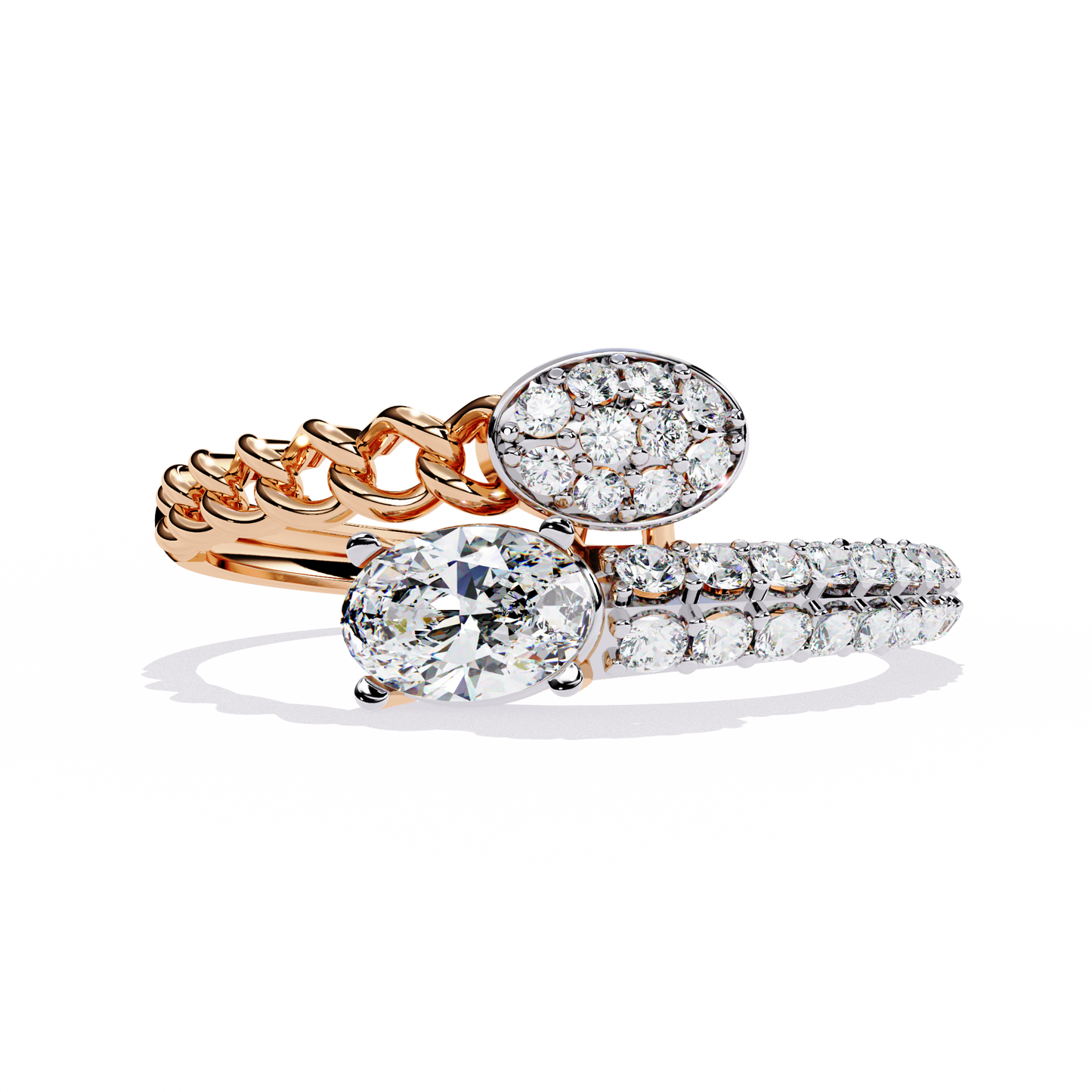 Braided Muse – Oval Solitaire & Diamond Pavé Ring in 14K Gold
