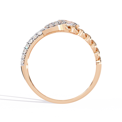 Braided Muse – Oval Solitaire & Diamond Pavé Ring in 14K Gold