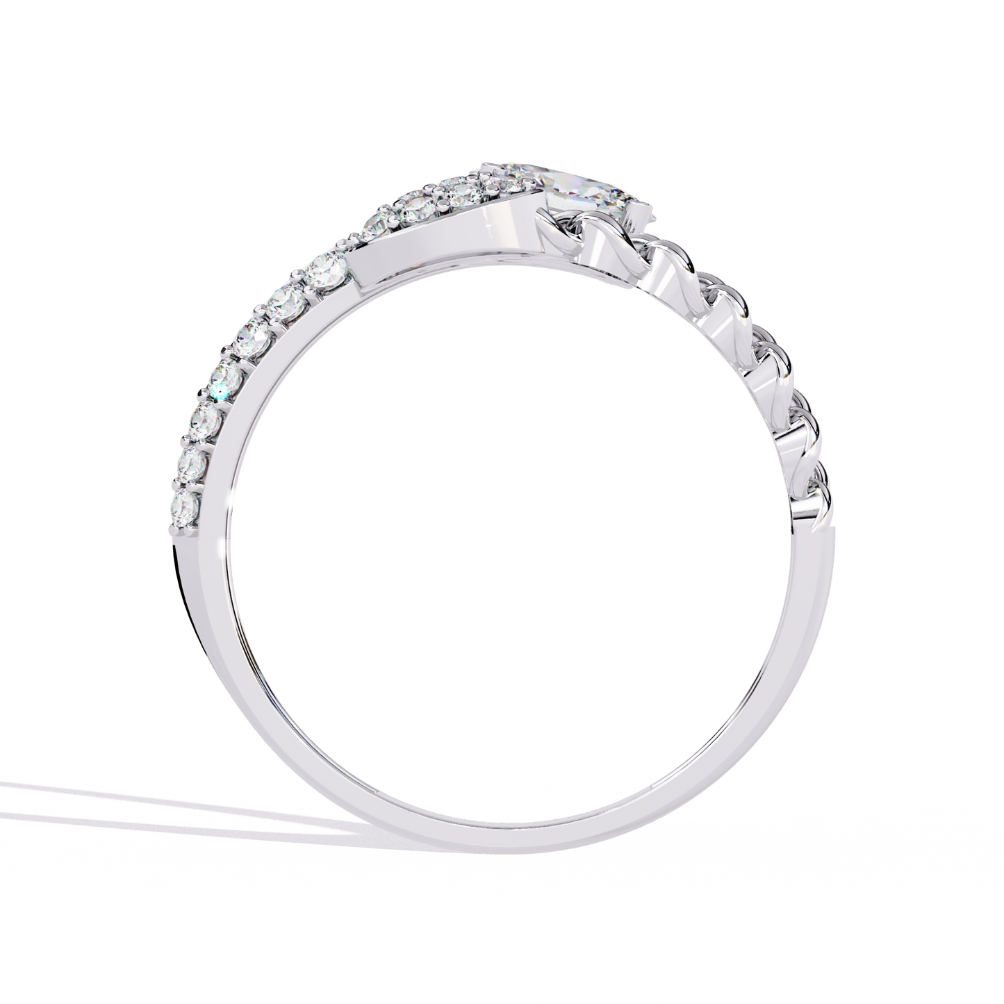 Braided Muse – Oval Solitaire & Diamond Pavé Ring in 14K Gold