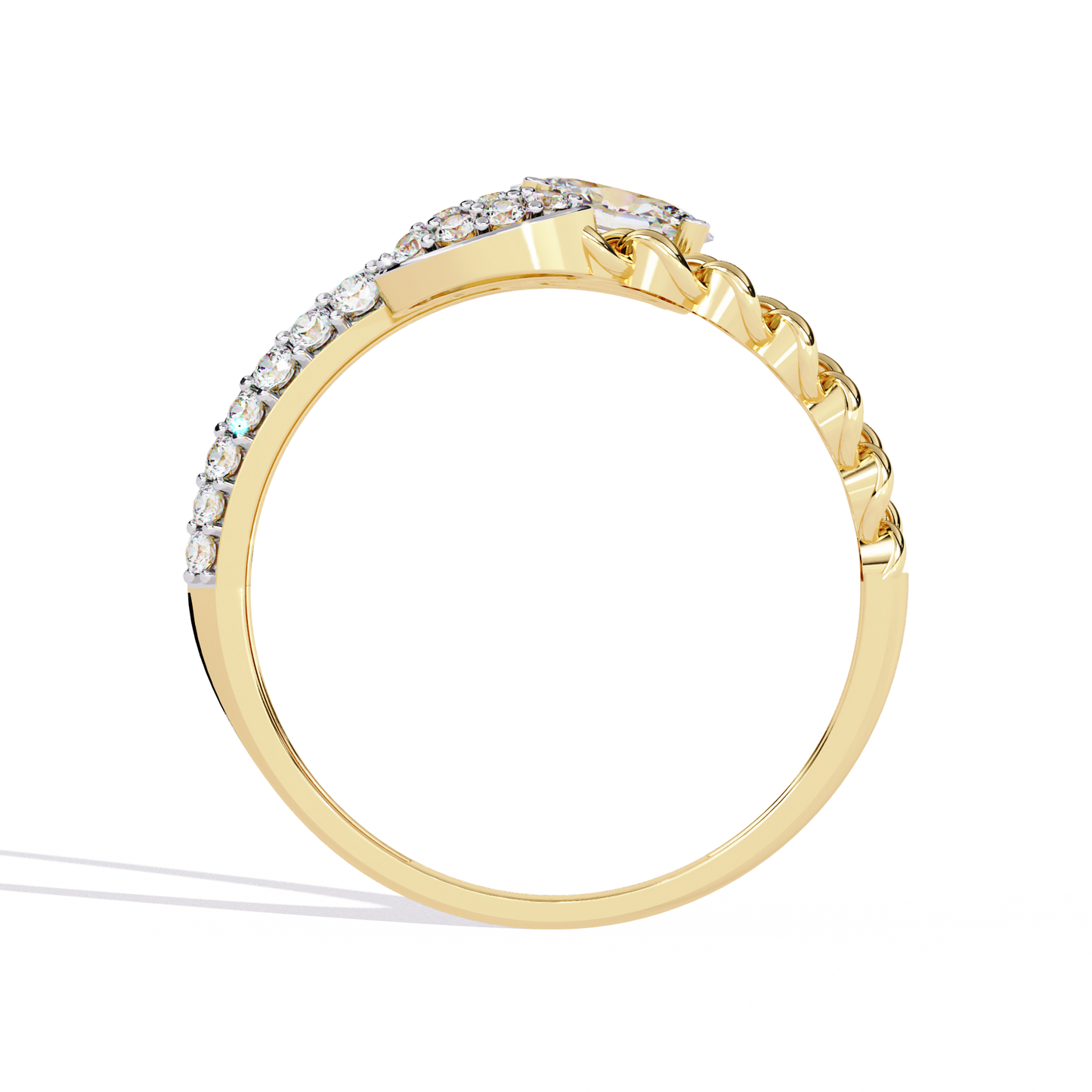 Braided Muse – Oval Solitaire & Diamond Pavé Ring in 14K Gold